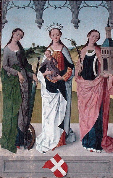 St. Catherine, the Virgin Mary and St. Barbara, from the High Altar of St. Nicholas Church (detail) by Hermen Rode