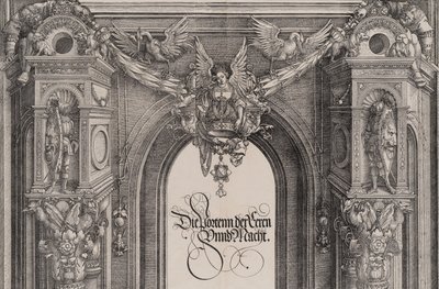 The Upper Section of the Entryway to the Central Portal with a Winged Figure Holding the I... by Hieronymus Andreae