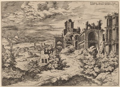 Ruins on the Palatine with a Panoramic Landscape by Hieronymus Cock