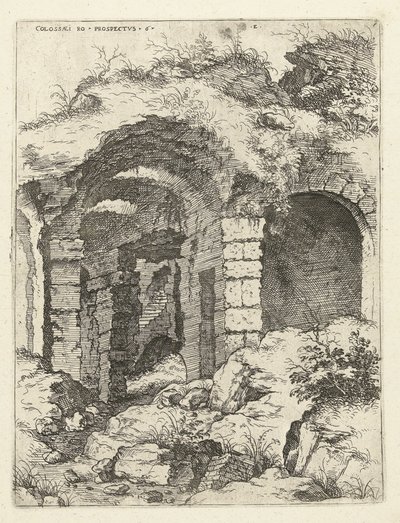 Sixth View of the Colosseum in Rome (Roman Ruins) by Hieronymus Cock