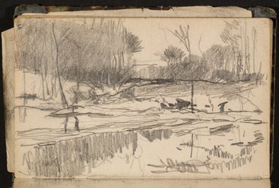 Landscape with Pond (Page from a Sketchbook) by Hippolyte Boulenger