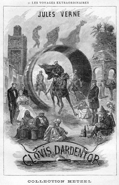 Illustration of the book "Clovis Dardentor" by Jules Verne, frontispiece engraving of the Hetzel edition by Hippolyte Leon Benett