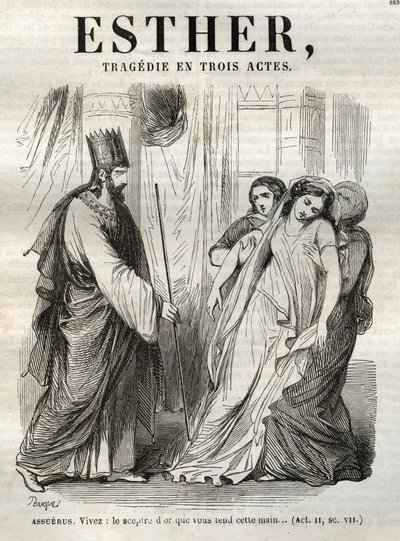 Scene from Esther, tragedy by Jean Racine - engraving in 