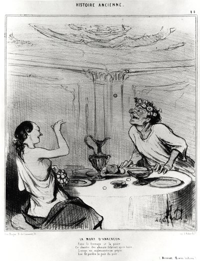 Ancient History: The Death of Anacreon, Caricature to Illustrate an Excerpt from the Badine Works of Jacques-Benigne Bossuet by Honoré Daumier