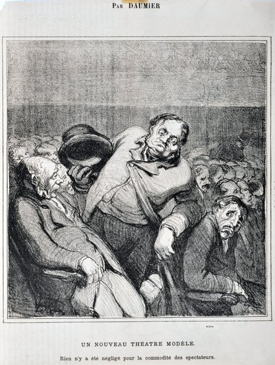 Artwork by Honore Daumier (1808-1879). Charivari dates from 1864: Serie Sketches Taken at the Theatre A new theatre model. Nothing has been neglected for the convenience of the spectators MUSEE DES BEAUX ARTS - PALAIS LONGCHAMP, MARSEILLE by Honoré Daumier