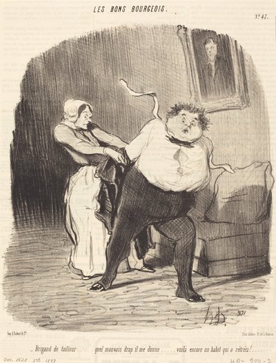 Brigand tailor... another suit... shrunk! by Honoré Daumier