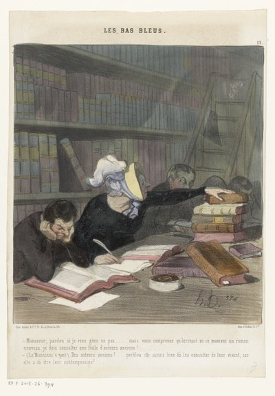 Figures Behind a Reading Table in a Public Library (Les Bas Bleus) by Honoré Daumier