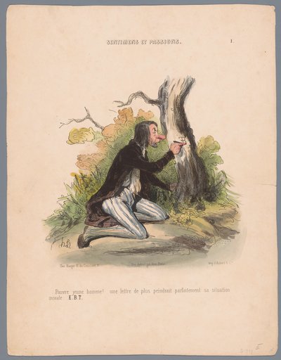 Man Carving Initials in Tree Bark by Honoré Daumier