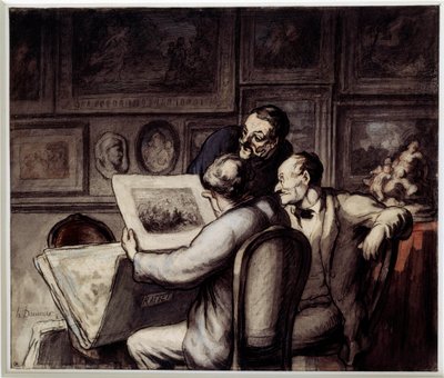 Print Lovers. Watercolour, Gouache and Black Pencil, Pen and Ink by Honore Daumier. Musee d
