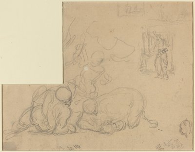 Sheet of Studies with Two Large Men on the Ground by Honoré Daumier