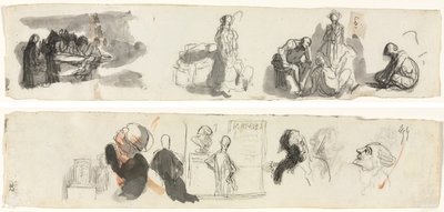 Sheet of Studies with a Group of Four Figures to the Right (recto) Sketches of Various Figures (verso) by Honoré Daumier