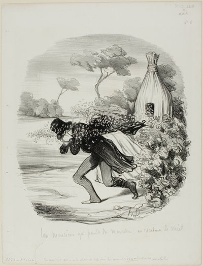 A Gentleman Who Wanted to Study the Habits of Bees too Closely, plate 6 from Pastorales by Honoré Victorin Daumier