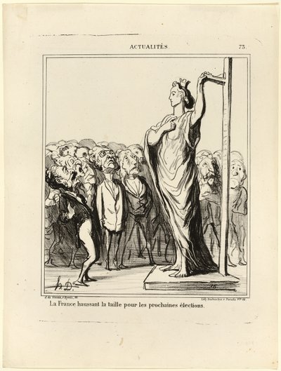 France Preparing to Get Her Candidates to Pass Muster Under the Measure of Standards, Plate 73 from Actualités by Honoré Victorin Daumier