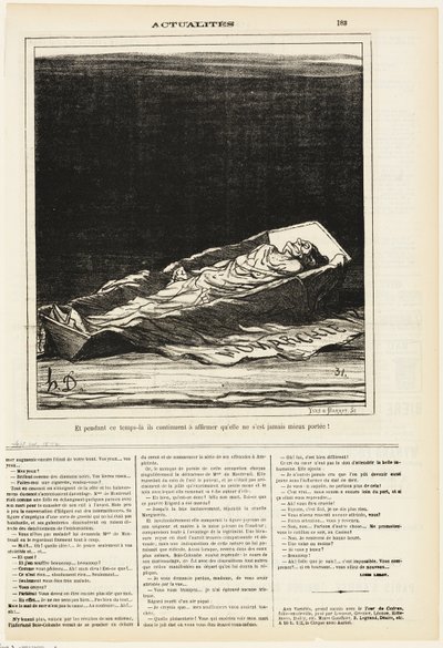 Meanwhile They Keep on Insisting that She Has Never Been Better, plate 183 from Actualités by Honoré Victorin Daumier