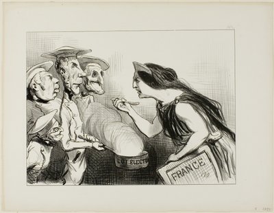 Too Many Cooks Spoil The Broth. "- This really tastes like bad cooking," plate 142 from Actualités by Honoré Victorin Daumier