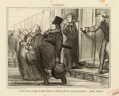 Current Events No. 245: - Having made a journey of fifteen leagues by railway, and not one accident... by Honoré Daumier