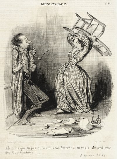 Ah, You Say You Spend the Night at Your Office!... by Honoré Daumier