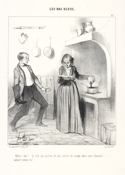 There Now...Instead of Milk She Pours Polish into My Hot Chocolate!...Enough with That Damned Novel!, pl. 37 from the series Les Bas-Bleus (The Blues) by Honoré Daumier
