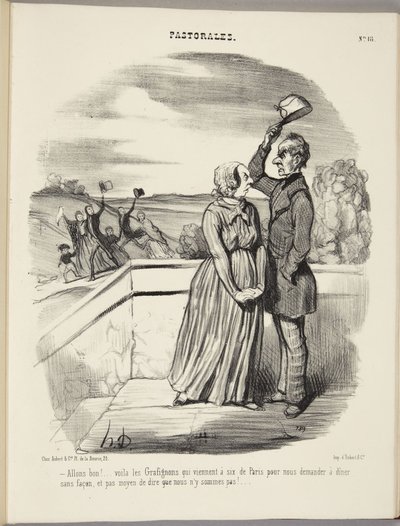 Well, well! Here come the Grafignons, six of them from Paris, to ask us to dinner without ceremony, and there is no way to say that we are not at home! by Honoré Daumier