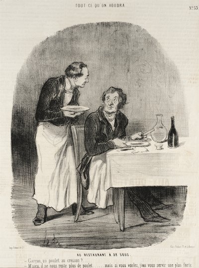 At the Restaurant for 32 Sous by Honoré Daumier