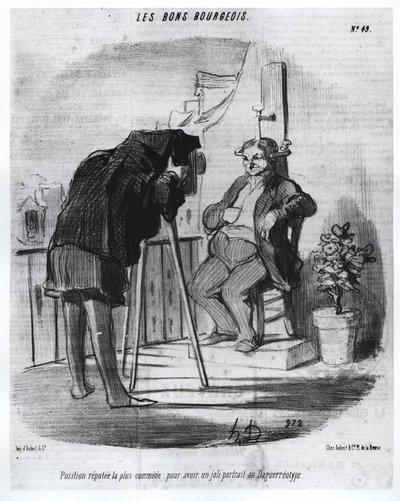 The Good Bourgeois - The Most Convenient Position to Have a Nice Portrait in the Daguerreotype, Caricature of Daumier - in 