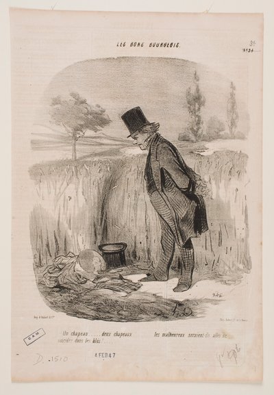 One Hat... Two Hats... by Honoré Daumier