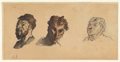 Three Male Heads by Honoré Daumier