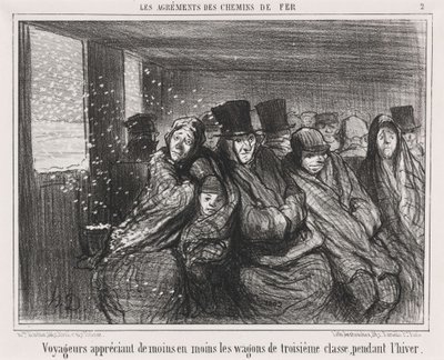 Travelers appreciating less and less the third-class carriages... by Honoré Daumier