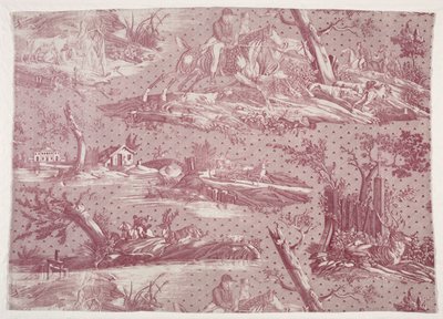 Fragment of Copperplate Printed Cotton with Hunting Scene Design by Emile Jean Horace Vernet