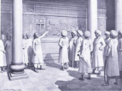 Rajaraja Chola Inspects the Bas-Relief of His Exploits at Tanjure 995 AD by Horace van Ruith