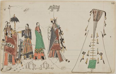 Howling Wolf and Feathered Bear Are Courting Two Girls at the Spring Where They Were Getting Water by Howling Wolf