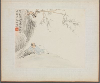 Album of Landscape Paintings Illustrating Old Poems: A Man Reclines beneath an Overhanging Branch by Hua Yan