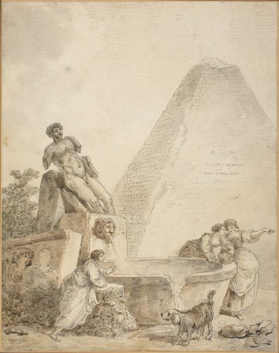 A Roman Capriccio with the Pyramid of Gaius Cestius by Hubert Robert