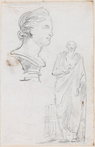 Bust of a Roman Woman and Statue of a Roman Man by Hubert Robert