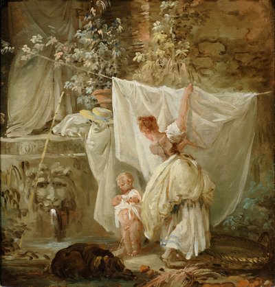 Laundress and Child by Hubert Robert