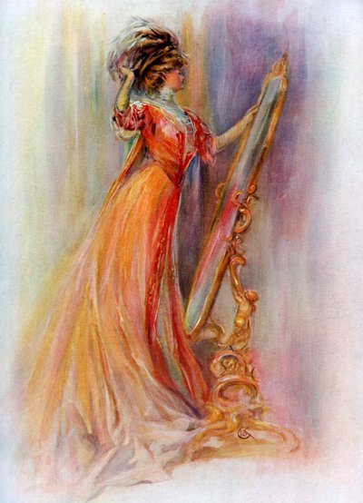 Woman admiring herself in a mirror by Hubner and Wilson
