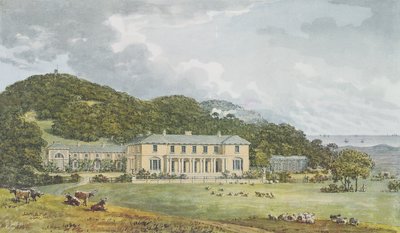South front with west front in perspective, from the Red Book for Antony House by Humphry Repton