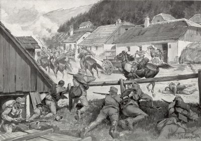 Plundering Cossacks Surprised by Hungarian Troops in a Hungarian Village by Hungarian School