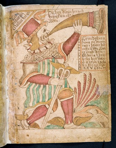 Heimdal Blowing his Horn before Ragnarok, from Melsteds Edda by Icelandic School