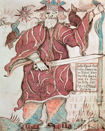 Odin, with His Two Crows, Hugin (Thought) and Munin (Memory) by Icelandic School