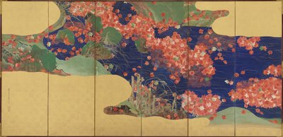 Maple leaves on a stream by Ikeda Koson