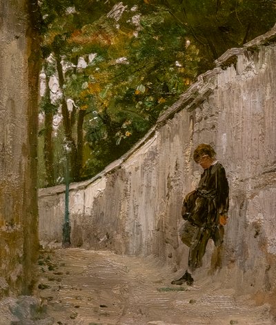 Boy Leaning Against the Wall of a Garden, Montmartre by Ilya Efimovich Repin