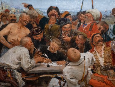 The Zaporogues Cossacks Writing a Letter to the Sultan of Turkey by Ilya Efimovich Repin