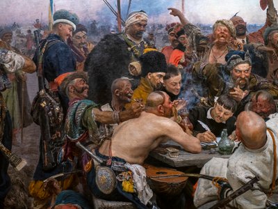 The Zaporozhian Cossacks Writing a Letter to the Sultan of Turkey by Ilya Efimovich Repin