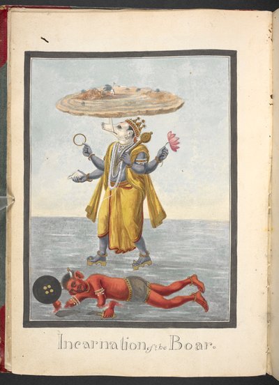 Boar Incarnation, Varaha Avatara, Third Incarnation of Vishnu by Indian School