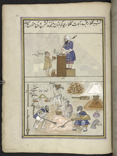 Bricklayers, 86 drawings bound into a volume depicting trades and occupations in Kashmir, Craftsmen are shown at work with their implements and equipment, By a Kashmir artist, probably at Srinagar, c.1850-60 by Indian School