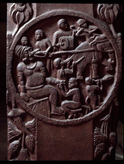 Buddhism: Monkeys capture an elephant and drag it to extract the giant