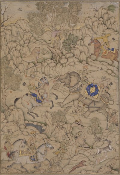 Danger in a Lion Hunt by Indian School