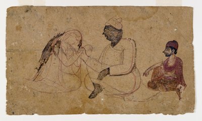 Drawing of Three Seated Figures by Indian School