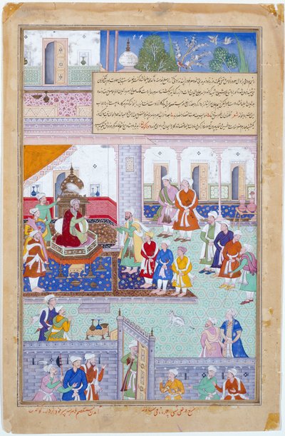 Emperor Babur Holding Court, Mughal period, Reign of Akbar by Indian School